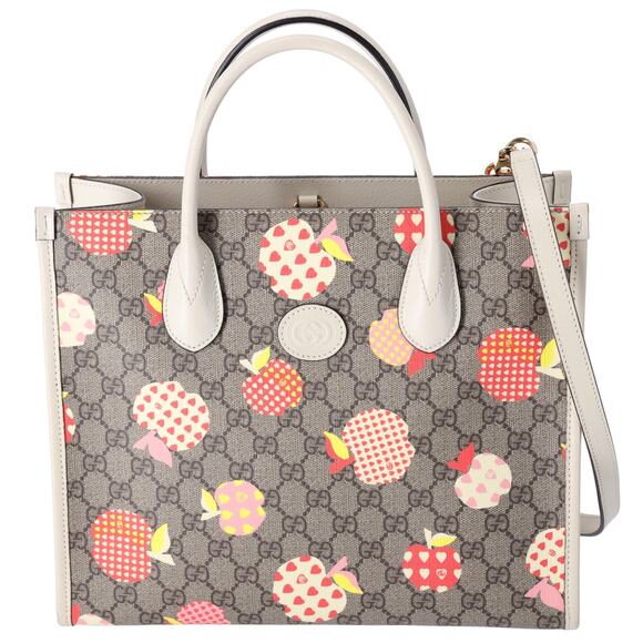 GUCCI GG Supreme Apple Tote Bag 659983 Beige Tan Multi PVC - Picture 1 of 8